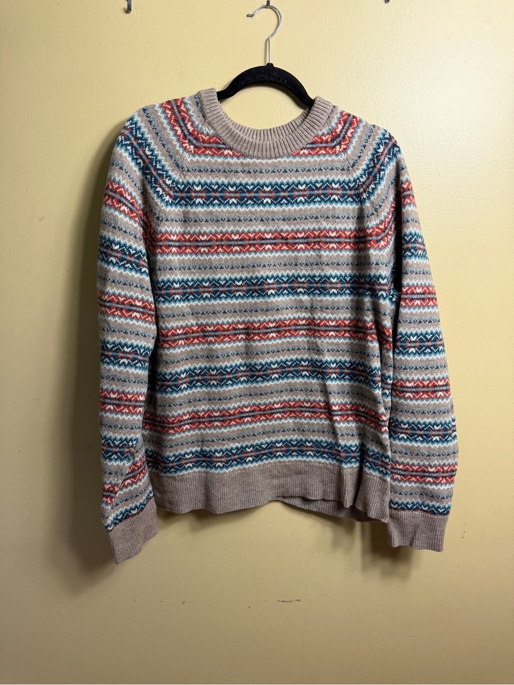 J.Crew Factory Fair Isle wool sweater lambs wool Tan XL